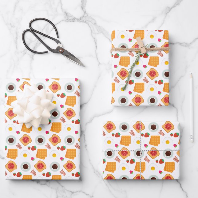 Cute Waffle & Coffee Breakfast Pattern Wrapping Paper Sheets (Front)