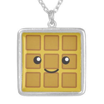 Cute Waffle Silver Plated Necklace by Egg_Tooth at Zazzle