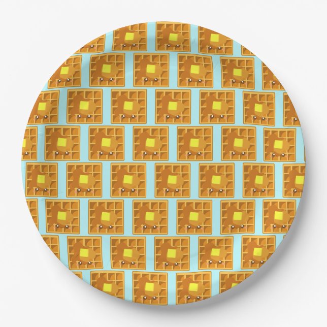 Cute Waffle With Butter And Syrup Paper Plates (Front)