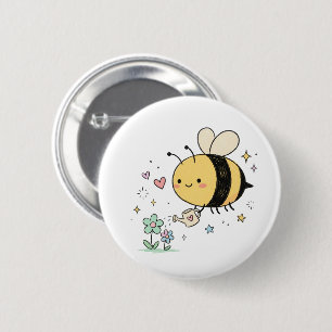 Cute Waggle Dance Kawaii Bee Illustration Button