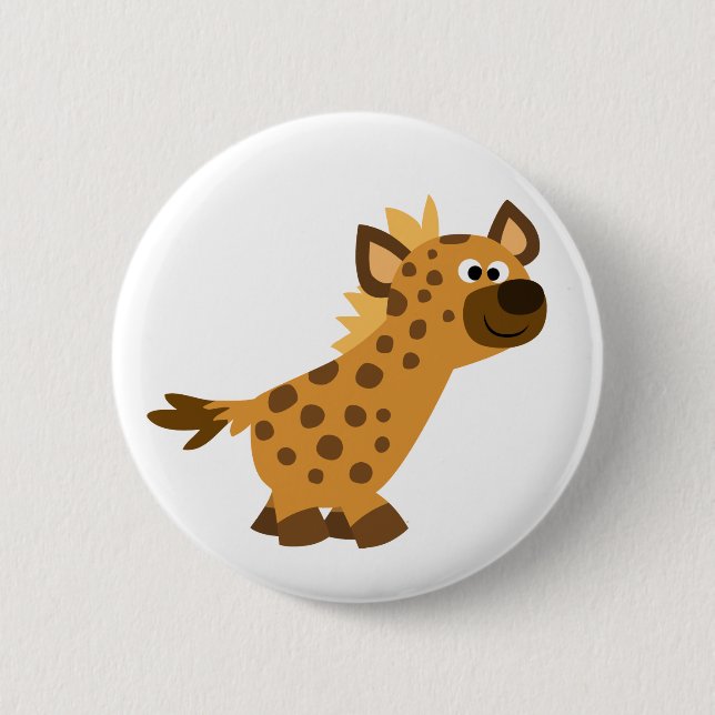Cute Walking Cartoon Hyena Button (Front)