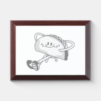 Cute Walking Green Taco Mascot Character Award Plaque