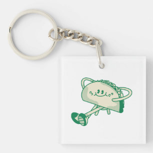 Cute Walking Green Taco Mascot Character Keychain