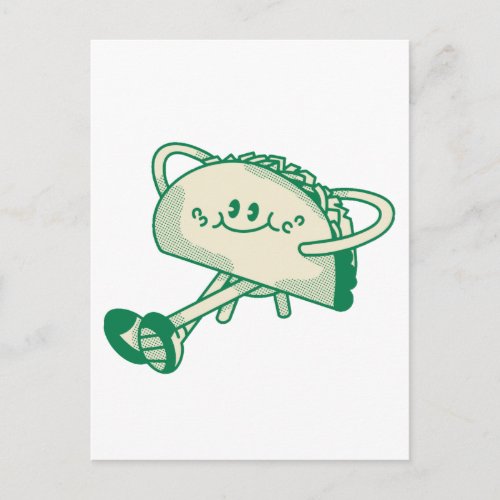 Cute Walking Green Taco Mascot Character Postcard