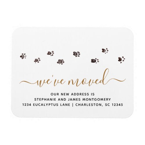 Cute Walking Paw Prints Black Gold New Address Magnet