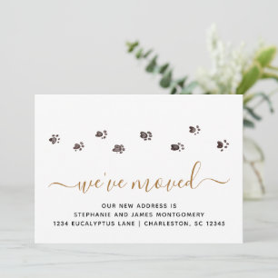 Cute Walking Paw Prints Gold Black Moving Announcement
