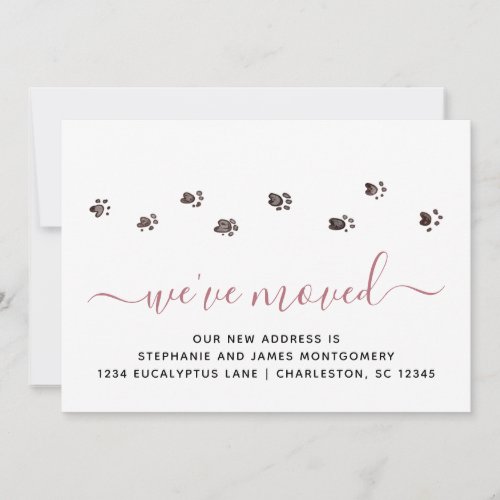 Cute Walking Paw Prints Rose Gold Moving Announcement