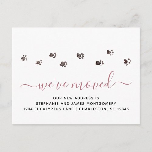 Cute Walking Paw Prints Rose Gold Moving Announcement Postcard