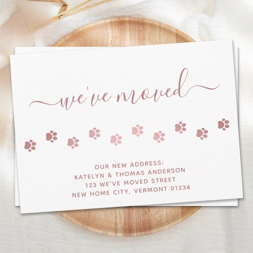 Cute Walking Paw Prints Rose Gold Paws Moving Announcement