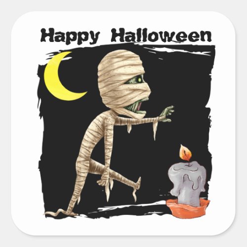 Cute Walking Zombie Kids Halloween Square Sticker