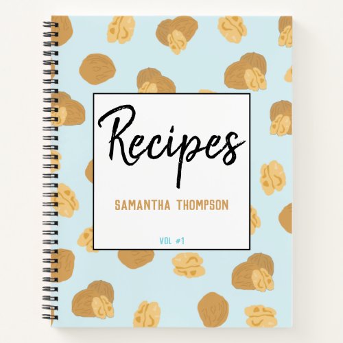 Cute Walnuts Nut Pattern Custom Recipe Cookbook Notebook