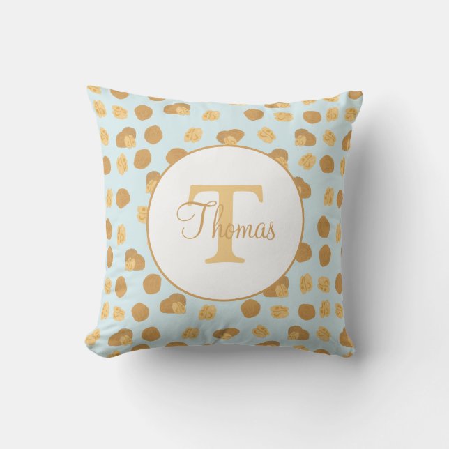 Cute Walnuts Nut Pattern Monogram Throw Pillow (Front)