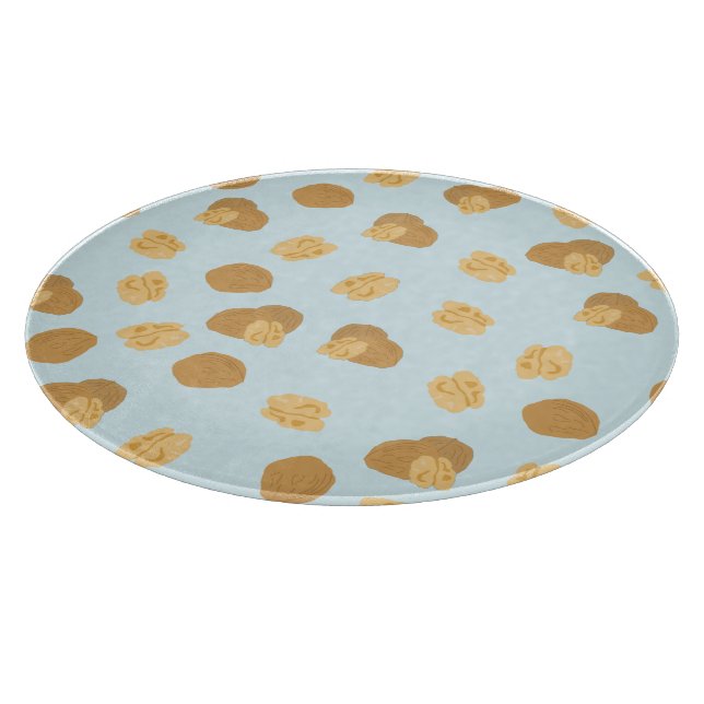 Cute Walnuts Nut Pattern Pastel Blue Cutting Board (Corner)