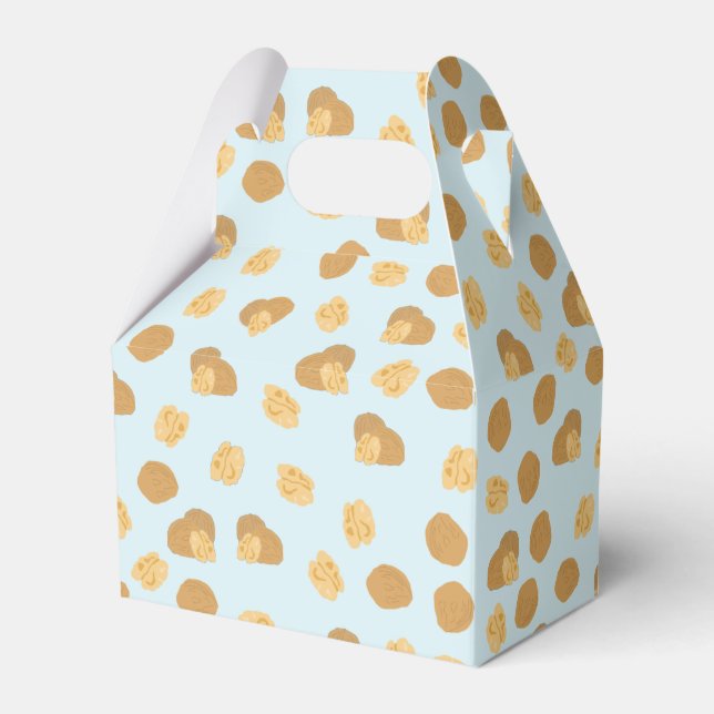 Cute Walnuts Nut Pattern Pastel Blue Favor Boxes (Front Side)