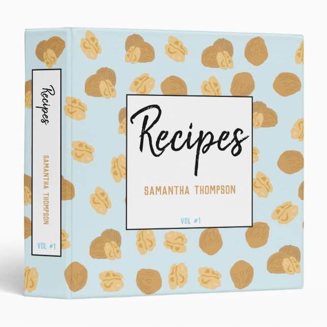 Cute Walnuts Nut Pattern Recipes Cookbook 3 Ring Binder (Front/Spine)