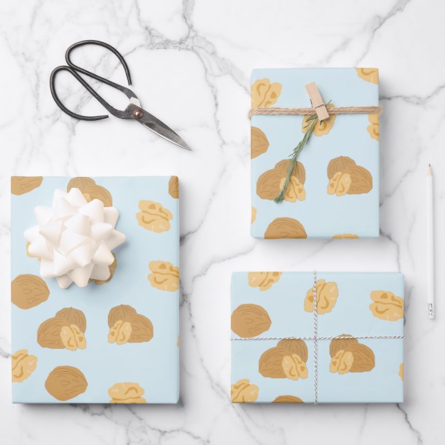 Cute Walnuts Nut Pattern Wrapping Paper Sheets (Front)