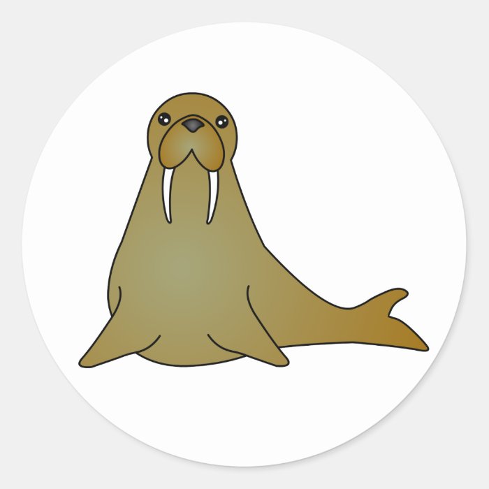 Cute Walrus Cartoon Round Stickers