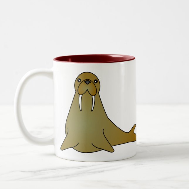 Cute Walrus Cartoon Two-Tone Coffee Mug (Left)