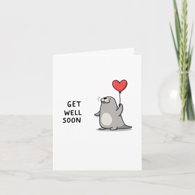 Cute Walrus Get Well Card (Front)
