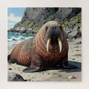 Cute Walrus on a Sandy Beach Jigsaw Puzzle