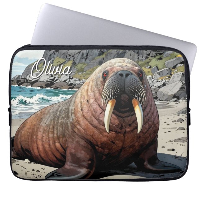 Cute Walrus on a Sandy Beach  Laptop Sleeve (Front)