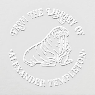 Cute Walrus Outline #2 Round Library Book Name Embosser