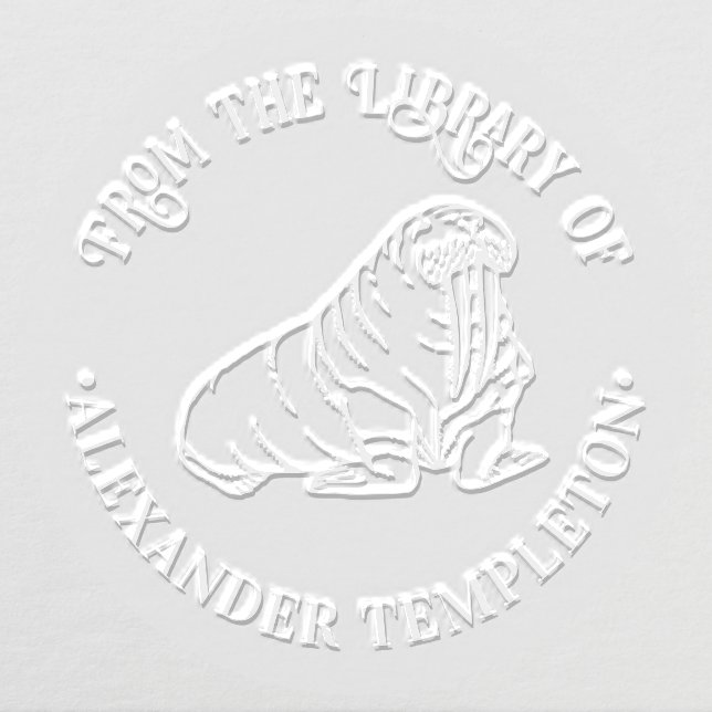Cute Walrus Outline #2 Round Library Book Name Embosser (Design)
