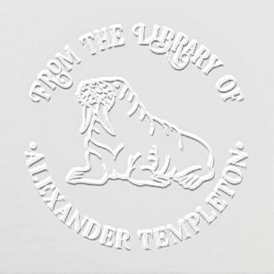 Cute Walrus Outline Round Library Book Name Embosser