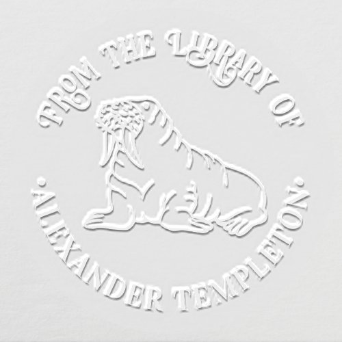Cute Walrus Outline Round Library Book Name Embosser