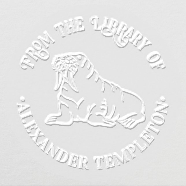 Cute Walrus Outline Round Library Book Name Embosser (Design)