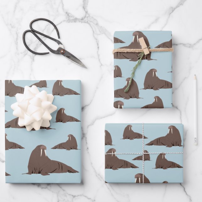 Cute Walrus Pattern Wrapping Paper Sheets (Front)