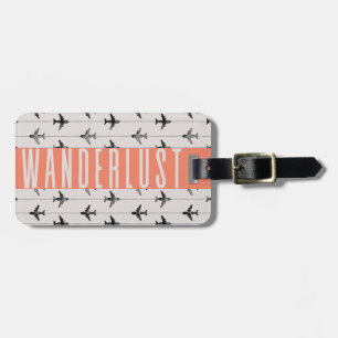 Cute Wanderlust Plane Travel Pink Grey Luggage Tag