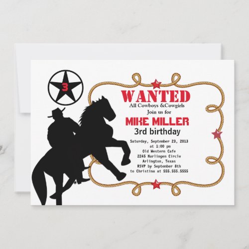 Cute  Wanted Western Cowboy  Invitation
