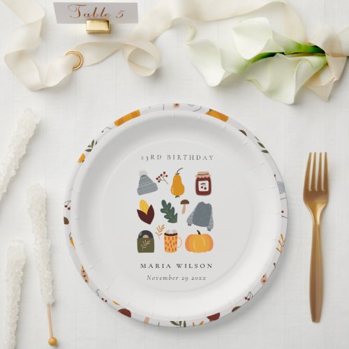 Cute Warm Cozy Autumn Essential Any Age Birthday Paper Plates