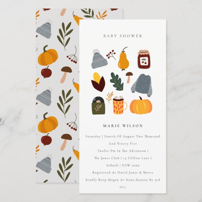 Cute Warm Cozy Autumn Essential Baby Shower Invite (Front/Back)