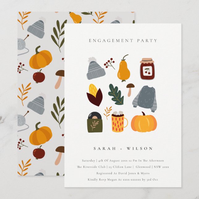 Cute Warm Cozy Autumn Essential Engagement Invite (Front/Back)