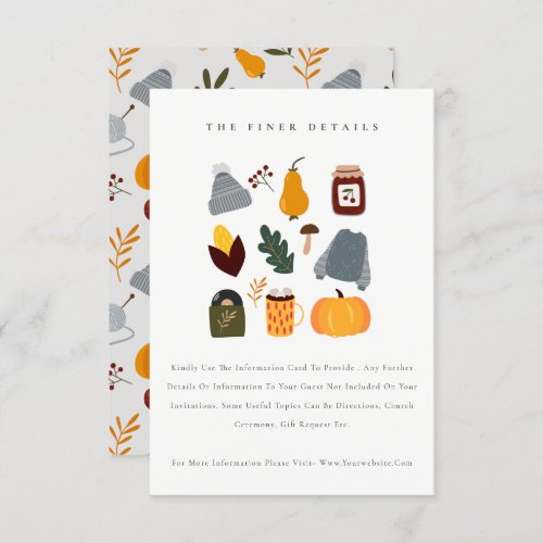 Cute Warm Cozy Autumn Essential Wedding Details Enclosure Card