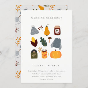 Cute Warm Cozy Autumn Essential Wedding Invite