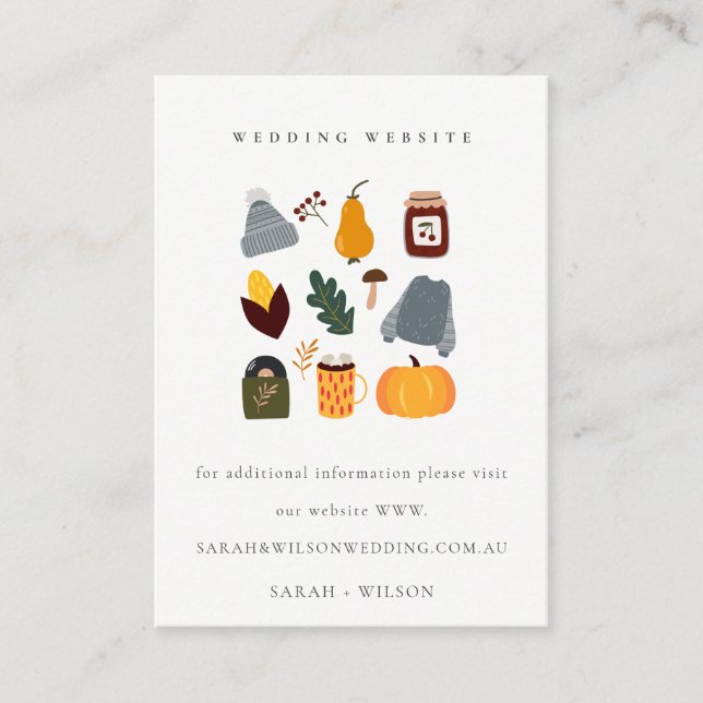 Cute Warm Cozy Autumn Essential Wedding Website Enclosure Card (Front)