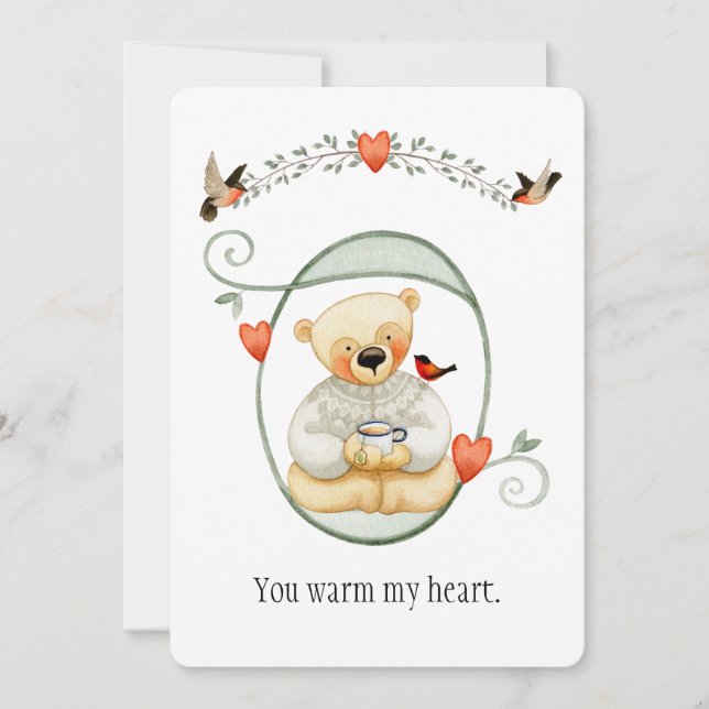 Cute Warm Heart Bear Valentine Holiday Card (Front)