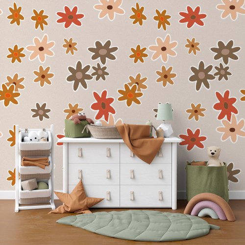 Cute Warm Neutral Hygge Colors Flowers Pattern Wallpaper
