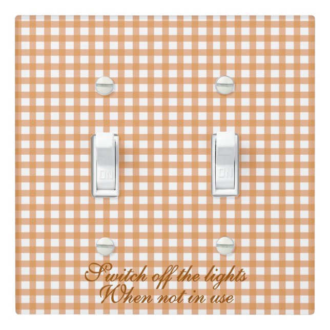 Cute Warm Orange Gingham Pattern Light Switch Cover (In Situ)
