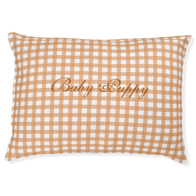 Cute Warm Orange Gingham Pattern Pet Bed (Front)
