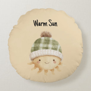 Cute Warm Sun Wearing Hat Round Pillow