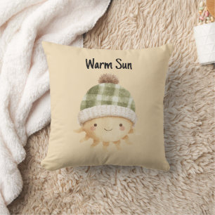 Cute Warm Sun Wearing Hat Throw Pillow