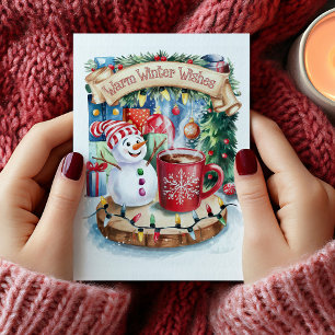 Cute Warm Winter Wishes Snowman Christmas Card