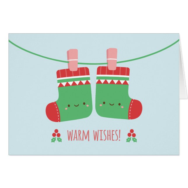 Cute Warm Wishes Christmas Socks Greeting Card (Front Horizontal)