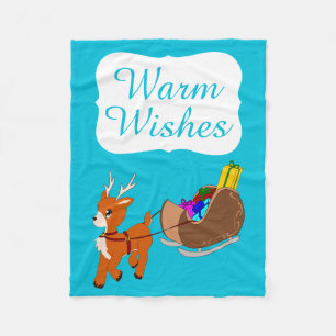 Cute Warm Wishes Reindeer Christmas Fleece Blanket