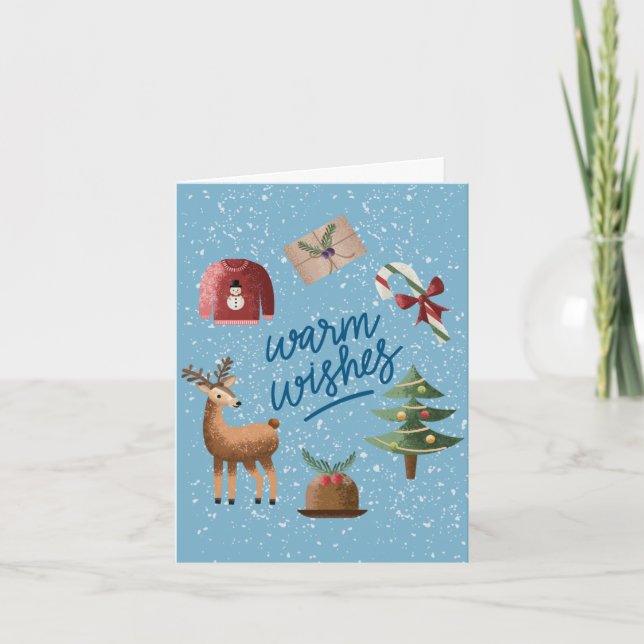 Cute Warm Wishes Snowy Christmas Holiday Card (Front)