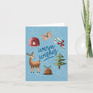 Cute Warm Wishes Snowy Christmas Holiday Card